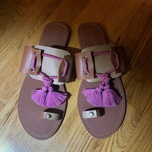 Women’s Leather Slide Sandals with Pink Tassels